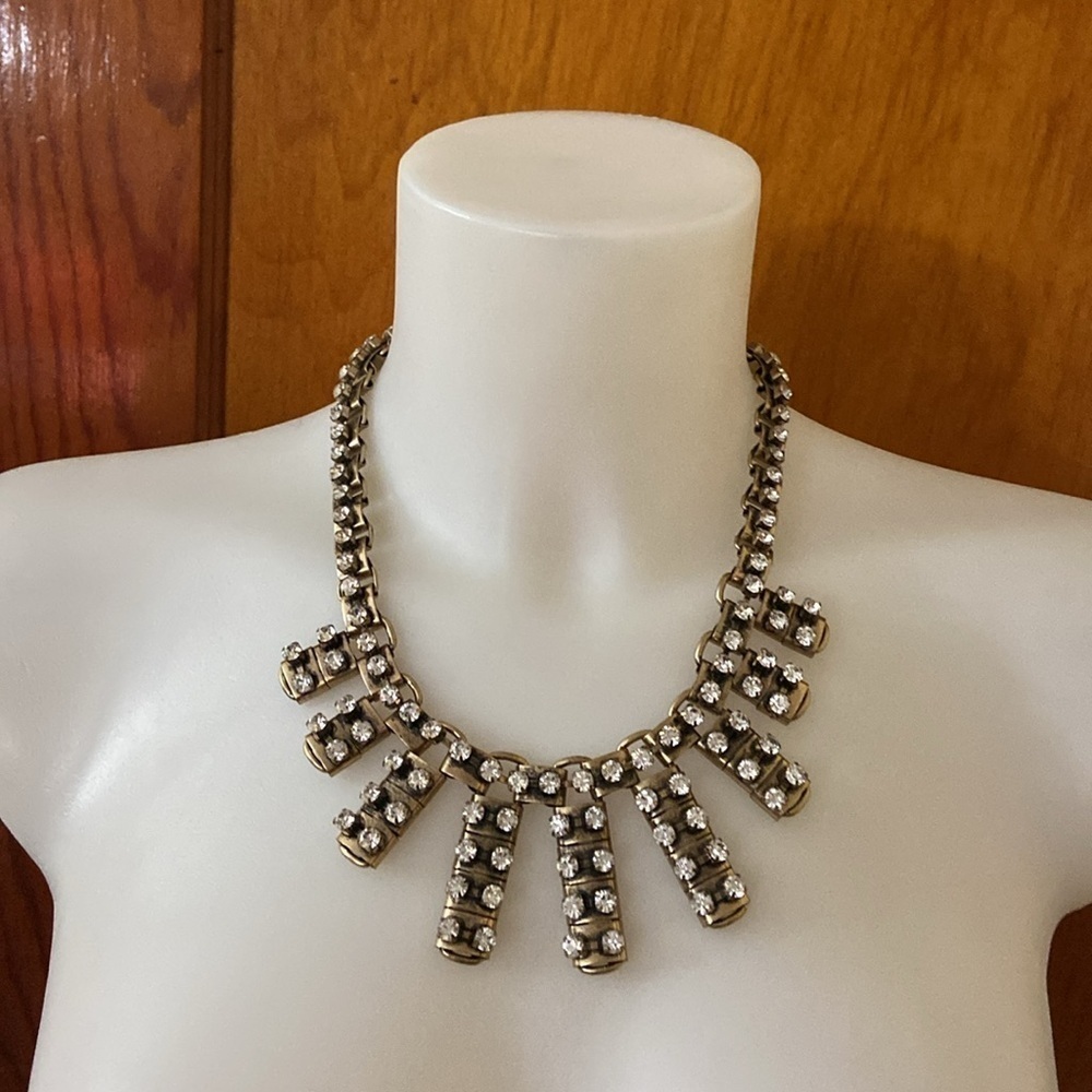 J.CREW Antique Gold Tone Rhinestone Bib Necklace